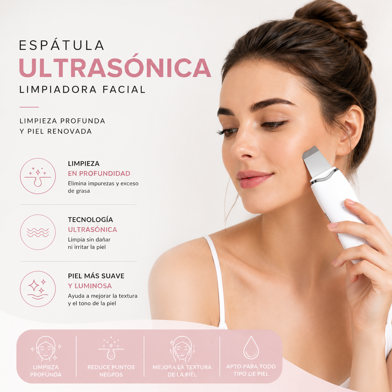 Espátula Ultrasónica Limpiadora Facial | Elimina Puntos Negros y Poros