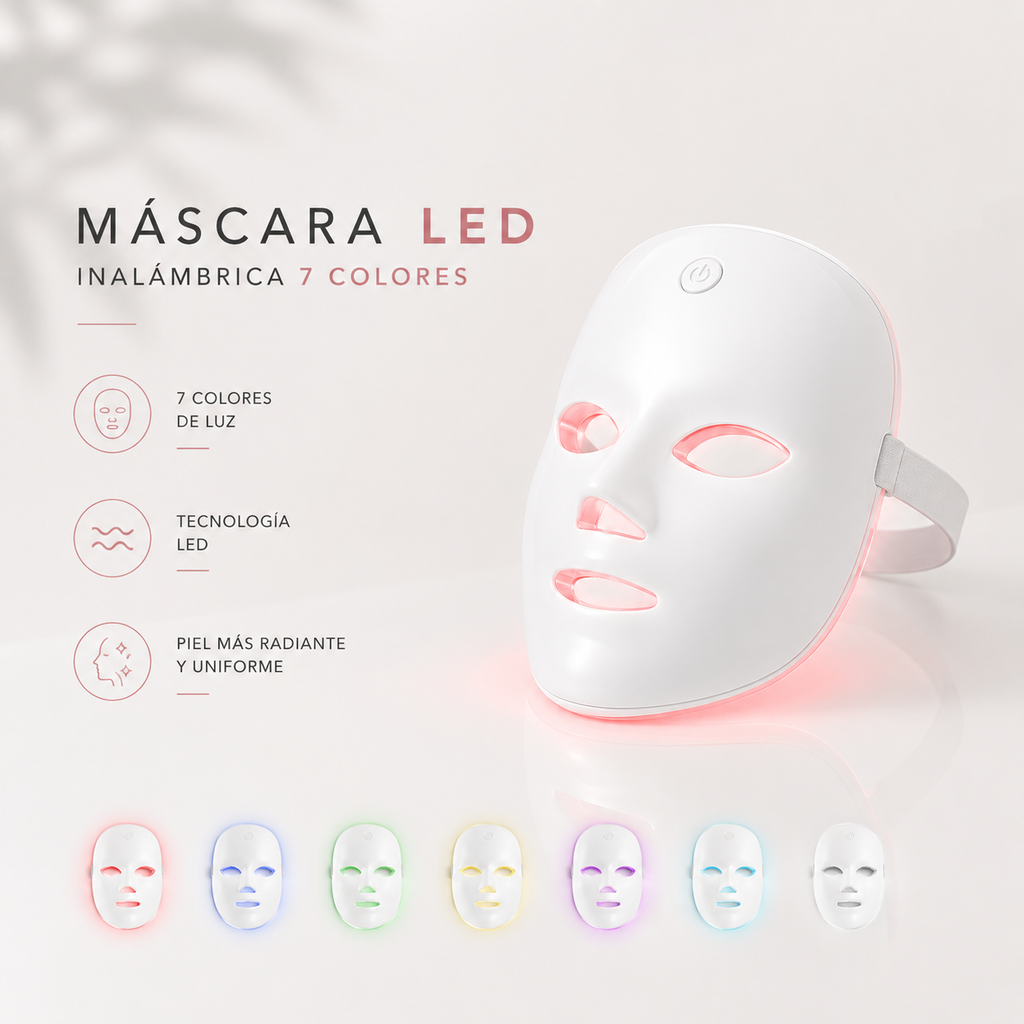 Máscara LED Inalámbrica 7 Colores | Rejuvenecimiento y Firmeza Facial