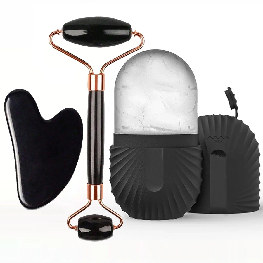 Set de Rodillo de Hielo Facial + Gua Sha | Reduce la Hinchazón y Reafirma la Piel